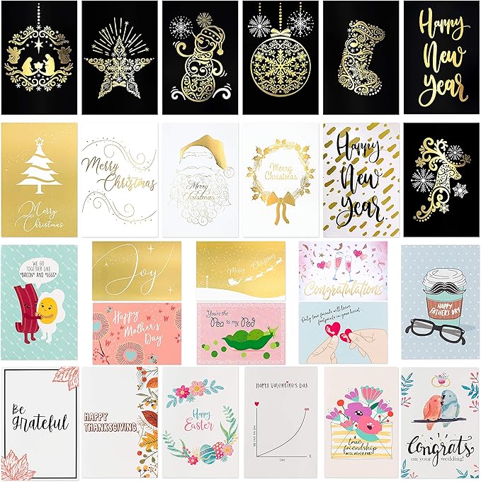 100 All Occasion Greeting Cards- 100 Eye Catching Designs with Organizer Box- Friendship /Anniversary Cards, BFF Cards, Thanks Cards, Wedding Cards & More- 4 x 6 with 100 Envelopes