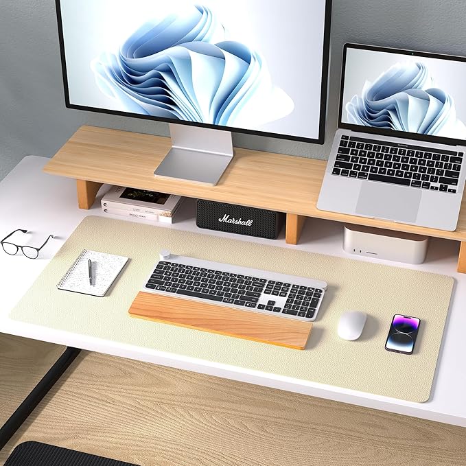 Aothia Leather Desk Pad Protector, Mouse Pad, Office Desk Mat, Non-Slip PU Leather Desk Blotter, Laptop Desk Pad, Waterproof Desk Writing Pad for Office and Home (31.5" x 15.7",Soft Yellow)