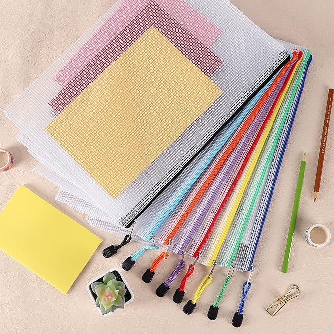 EOOUT 32pcs Mesh Zipper Pouch Bags, Mesh Bags with Zipper, Zipper Pouch for Organizing, Letter Size, A4 Size, for Office Supplies, Puzzles