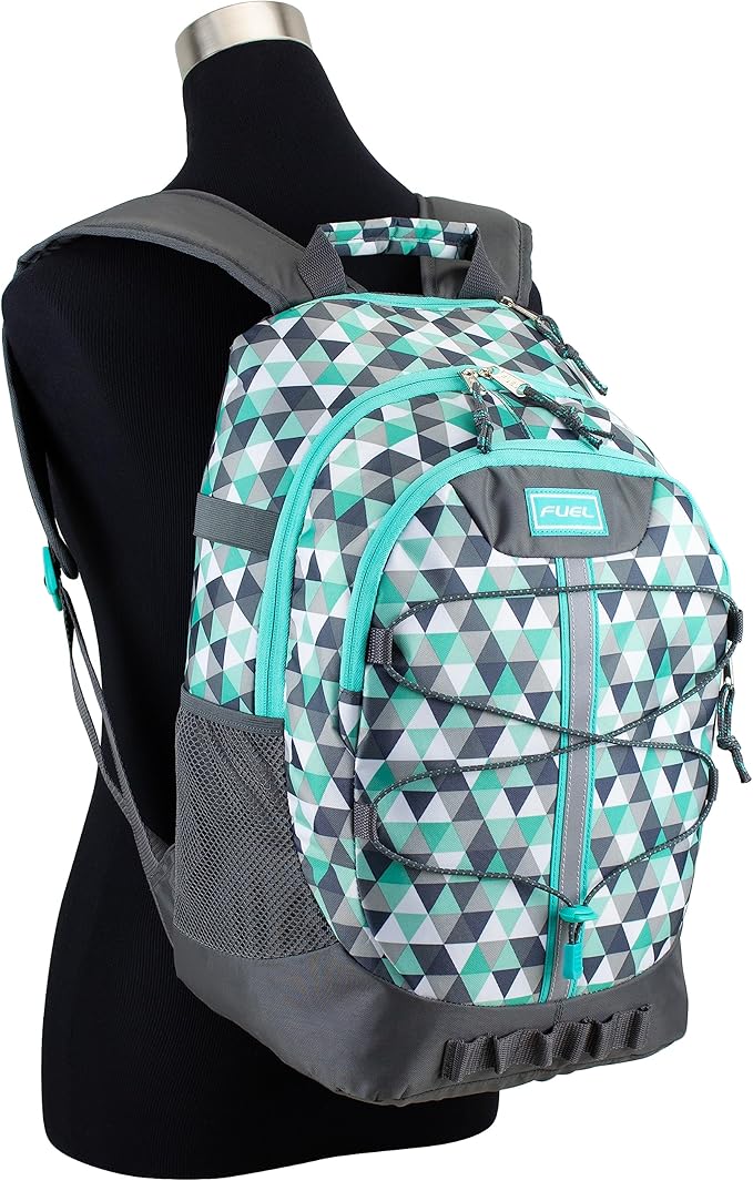 FUEL Hiking Backpack for Women Men Terra Sport, Travel, College, Gym, Work with Laptop Sleeve, Bungee, 18 Inches, Blue Diamond Crystal