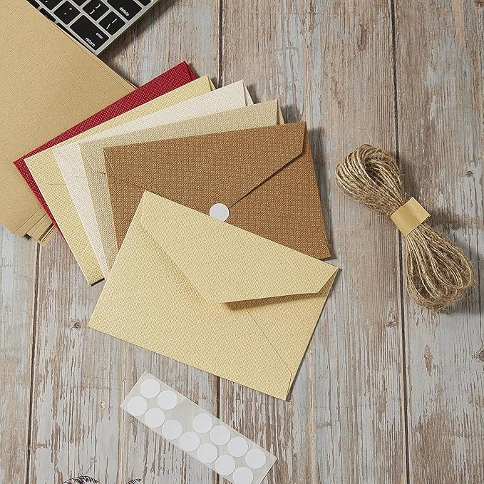 10 Pack Best Paper and Heavyweight Envelopes Set, 6.30 X 4.33 Inches Envelopes with Jute Rope for Office, Wedding Gift Cards, Invitations, Graduation, Baby Shower, DIY Cards (Multicolor-10pack)