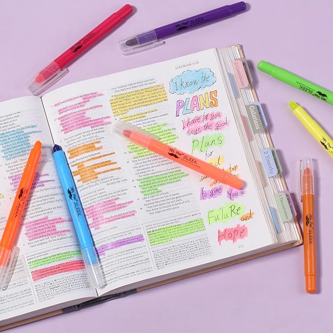 Mr. Pen No Bleed Gel Highlighter, Bible Highlighters, Assorted Colors, Pack of 8, Fluorescent Gel Highlighters