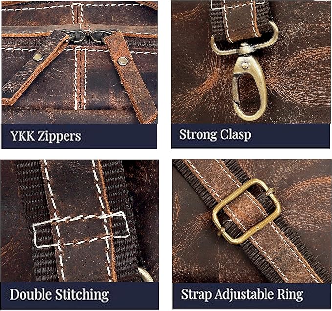 cuero Leather Messenger Bag for Men - Full Grain Leather Briefcase Laptop Satchel Office Crossbody Travel Bag