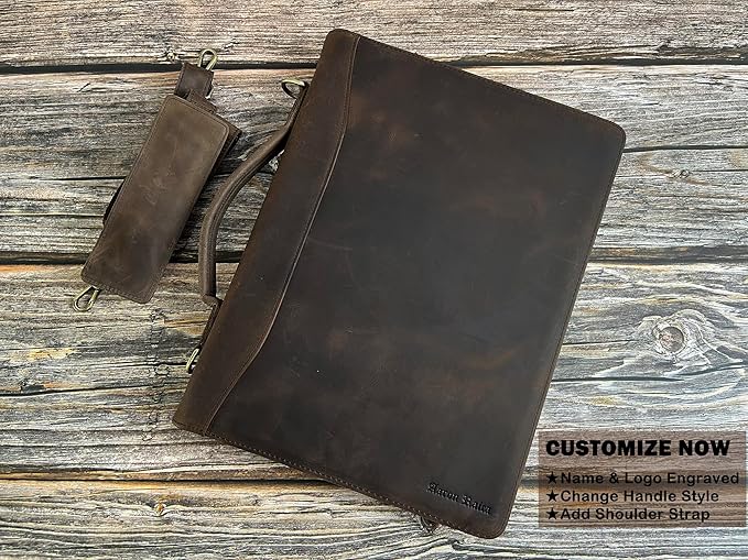 Portfolio Binder 3 Ring, Leather Binder Portfolio Folder for Left-Handed, Zippered Portfolio Padfolio Binder for Women, Leather Portfolio Organizer for Men (Dark Khaki, Non-Custom)