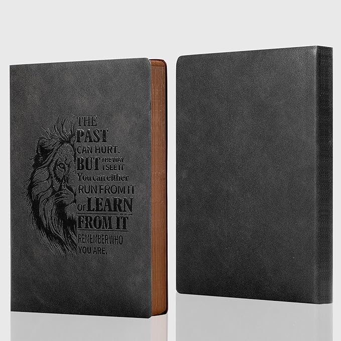 Leather Journal for Men Soft Cover 256 Pages Lined Journals for Writing A5 Lion Journaling Notebooks Vintage Inspirational Diary, 5.7" x 8.3", Black