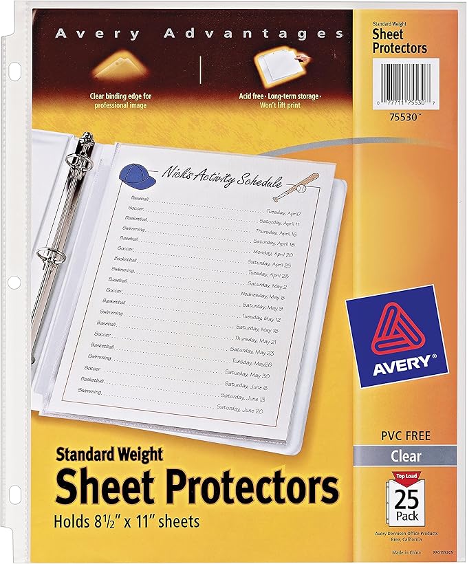Avery 75530 Clear Standard Weight Reference Sheet Protectors 25 Count