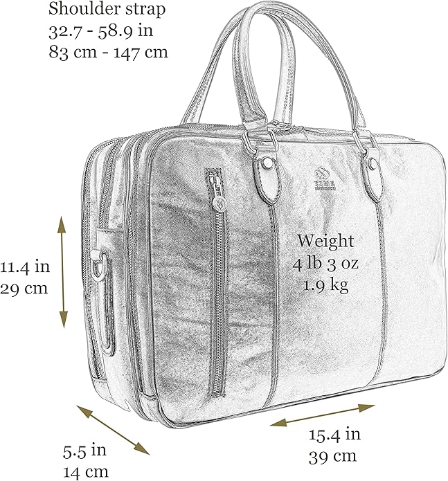 Time Resistance Leather Laptop Briefcase - Full Grain Leather Computer Bag for Men and Women