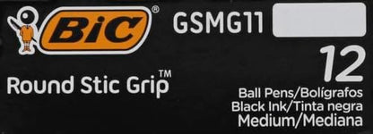 BIC Round Stic Grip Xtra-Comfort Medium Ball Point Pen, Black, 24 Pack