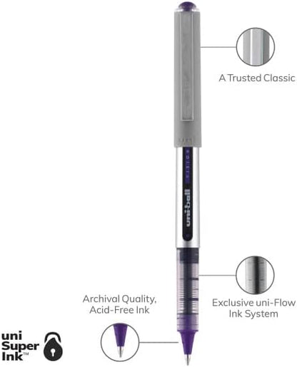Vision Rollerball Pens, Violet Pens Pack of 12, Fine Point Pens with 0.7mm Medium Black Ink, Ink Black Pen, Pens Fine Point Smooth Writing Pens, Bulk Pens, and Office Supplies, Similar to Gel Pens