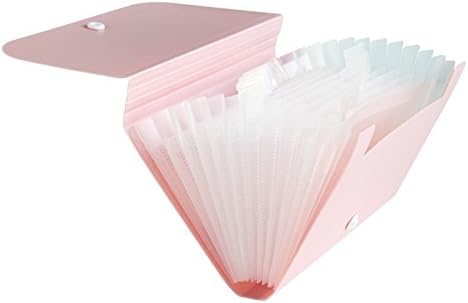 Expanding File Folder, Subdivision Accordion File Folder Mini Organizer PP Wallet for Cards,Coupons,Receipt,Tax Item or Changes,7x4.5 Inches,12 Pockets with Tabs and Check Case(Pink)