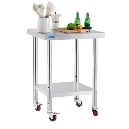 Stainless Steel Table for Prep & Work with Undershelf 24 x 24 Inches NSF Metal Commercial Kitchen Prep Table with Adjustable Under Shelf Worktable for Restaurant Home Outdoor