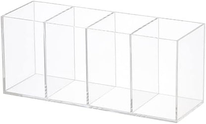 Acrylic Pen Holder 4 Compartments Clear Pencil Holder Organizer Makeup Brush Holder