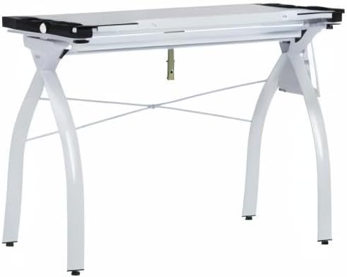 SD Studio Designs 10096 Futura Station with Folding Shelf Top Adjustable Drafting Craft Drawing Hobby Table Writing Studio Desk with Drawer, 35.5'' W x 23.75'' D, White/Clear Glass