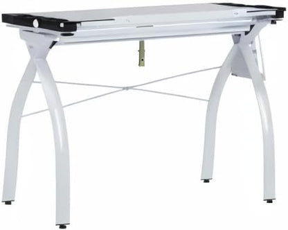 SD Studio Designs 10096 Futura Station with Folding Shelf Top Adjustable Drafting Craft Drawing Hobby Table Writing Studio Desk with Drawer, 35.5'' W x 23.75'' D, White/Clear Glass
