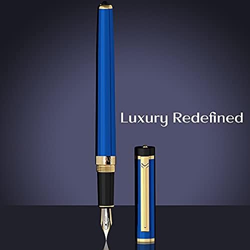 Dryden Designs Fountain Pen Medium Nib Gift Pouch - with 24 Ink Cartridges - MCM (Blue)