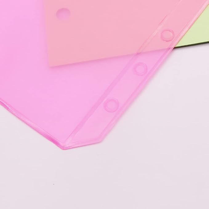 Pink PVC Binder Pockets 12pcs A6 Binders Zipper Pouch Bag Loose Leaf 6 Holes PVC Zip Organizer Folder for Journal Budget Filing Pocket Bags