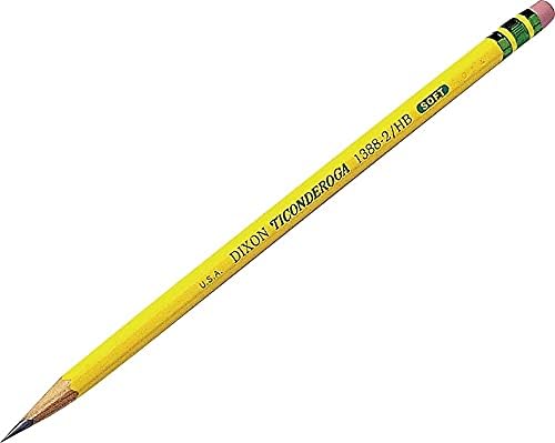 Ticonderoga Laddie Wood-Cased Pencils, 2 HB Soft, With Erasers, Yellow, 12 Count