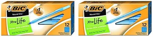 BIC Round Stic Xtra Precision Ballpoint Pen, Fine Point (0.8mm), Blue, 12-Count (Pack of 2)