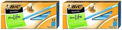 BIC Round Stic Xtra Precision Ballpoint Pen, Fine Point (0.8mm), Blue, 12-Count (Pack of 2)