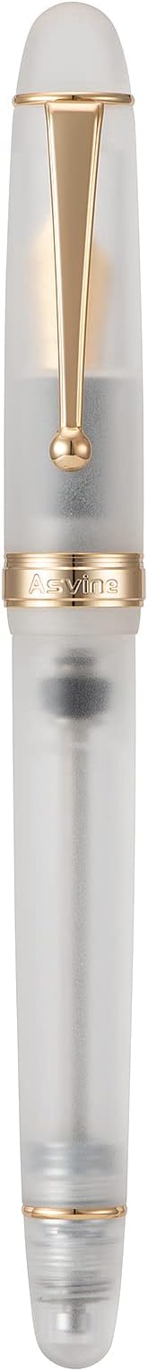 Asvine V126 Vacuum Filling Fountain Pen Gold Plated Fine Point, Frosted Transparent Clear Acrylic Pen Gift Case