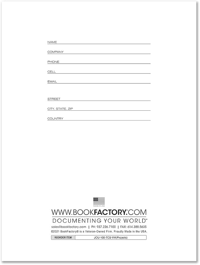 BookFactory Project Diary/Project Management Logbook - Hardbound, 100 Pages, 8.5" x 11" (JOU-100-7CS-VM(Projects))