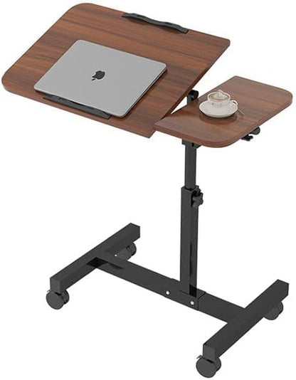 Multifunctional Height Adjustable Table with Wheels | Ultimate Single Workstation, Study Desk, Bedside Table, Recliner Tray Table, Presentation Cart and Laptop Stand | Tilting Tops (Walnut Black)