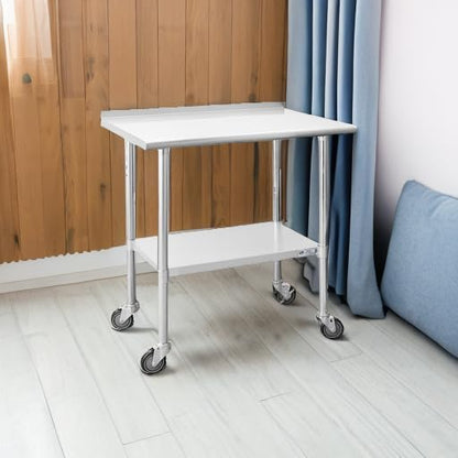 HALLY Stainless Steel Table for Prep & Work 24 x 36 Inches with Caster Wheels, NSF Commercial Heavy Duty Table with Undershelf and Backsplash for Restaurant, Home and Hotel