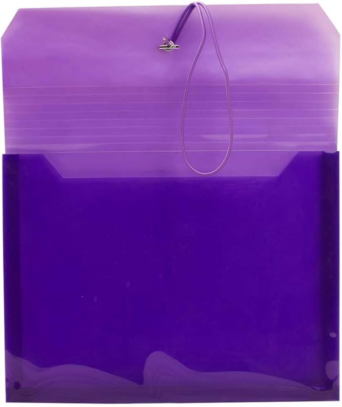 JAM PAPER Plastic Expansion Envelopes with Elastic Band Closure - Letter Booklet - 9 3/4 x 13 with 2.5 Inch Expansion - Purple - 3/Pack