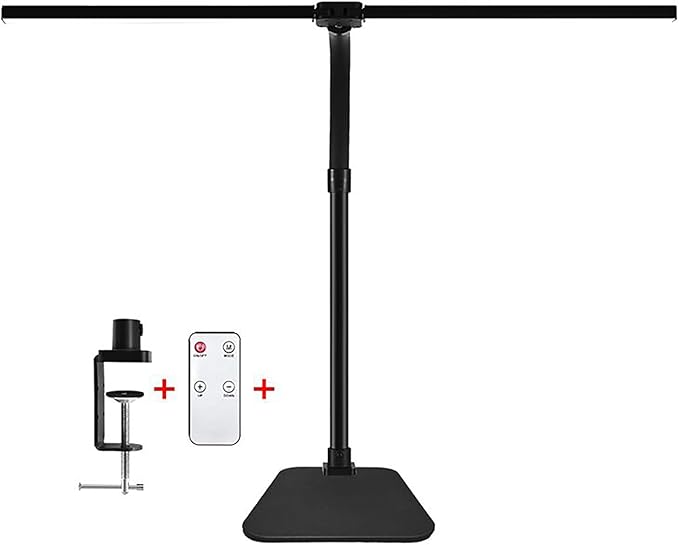 Double Head LED Desk Lamp with Anti-Glare Cover Tall Desk Lamps for Home Office 24W Brightest Computer Desk Light Office Lamp for Workbench Drafting Architect Study Reading with Clamp and Base