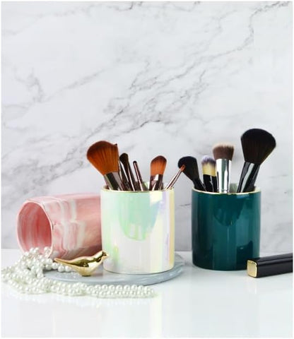 Ceramic Iridescent Pen Holder for Girls and Woman Durable Desk Organizer & paper clip for Office, Classroom, Home