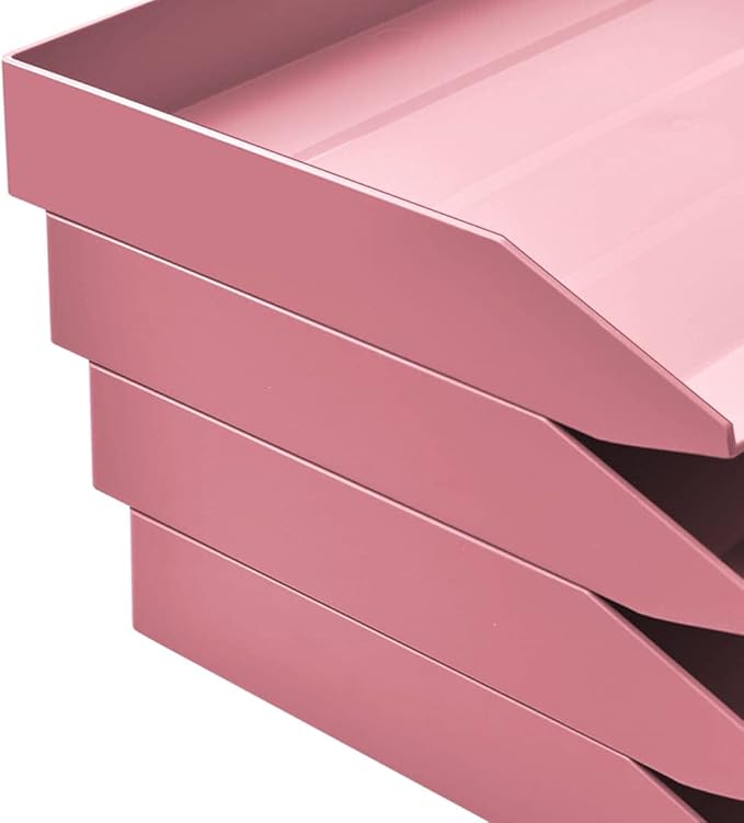 Acrimet Stackable Letter Tray 2 Tier Side Load, Plastic, Desktop File Organizer (Solid Pink Color)