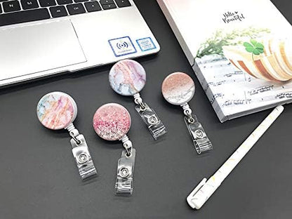 Retractable ID Badge Holder Nurse Badge Reels with Clip Name Card Holders for Office Worker Doctor Nurse (Marble 4-1)