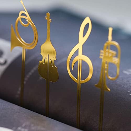 4pcs Bookmarks Cute Gold Musical Instruments Metal Book Markers Bookmark Page Markers for Books Paper Clips Office School Supplies Stationery Gift Set