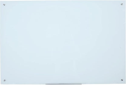 Magnetic White Glass Board 48" x 36", Frameless Tempered Glass Dry Erase Board with Marker Tray for Office, Wall Mounted Frosted Glass Whiteboard