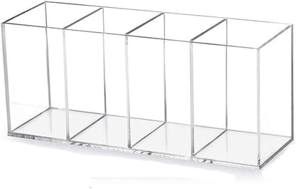 Acrylic Pen Holder 4 Compartments Clear Pencil Holder Organizer Makeup Brush Holder