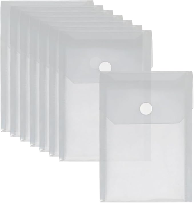 20 Pcs 5 x 7 Inches Small Plastic Envelopes Clear File Folder Pouches Waterproof Receipt Envelopes for Documents Stamp and Die Storage Pockets with Hook and Loop Closure