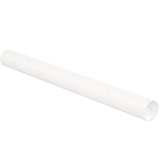 BOX USA BP2530W Mailing Tubes with Caps, 2-1/2" x 30", White (Pack of 34)