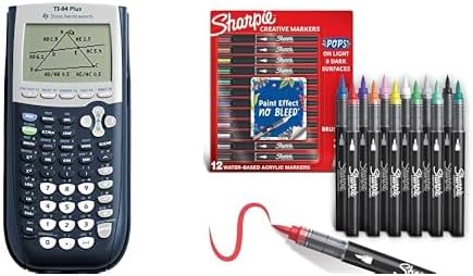 Texas Instruments TI-84 Plus 320 x 240 Graphing Calculator and Sharpie 12 Count Assorted Color Acrylic Brush Tip Markers