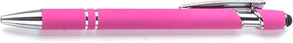 Ballpoint Pens with Stylus Tips，12 Pcs Pink Retractable Metal Stylus Pen for Touch Screens, 1.0 mm Black Ink