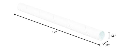 BOX USA BP1512W Mailing Tubes with Caps, 1-1/2" x 12", White (Pack of 50)