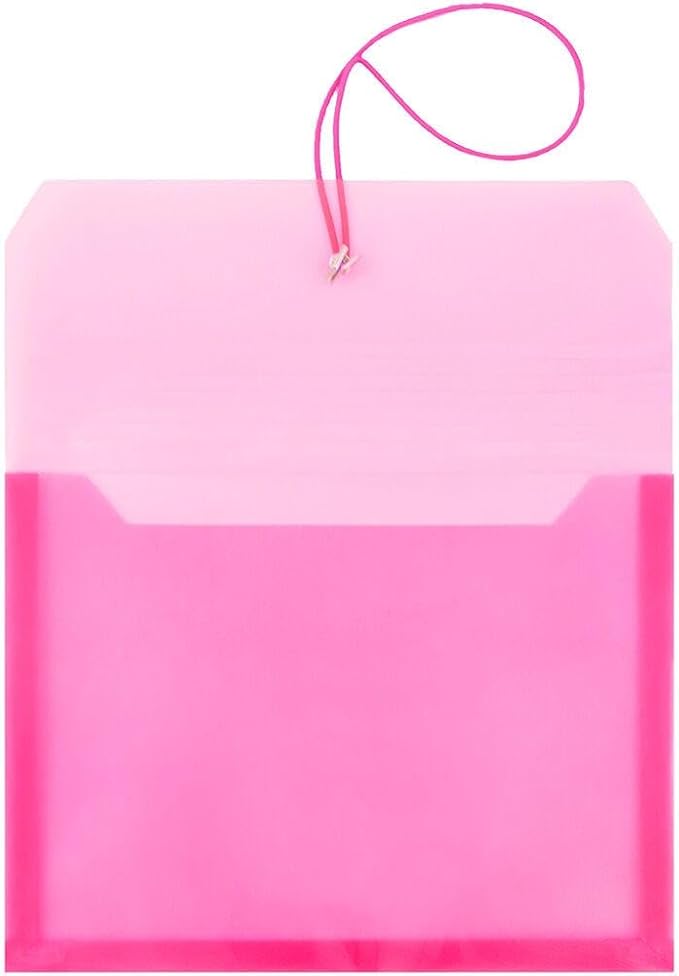 JAM PAPER Plastic Expansion Envelopes with Elastic Band Closure - Letter Booklet - 9 3/4 x 13 with 2.5 Inch Expansion - Pink - 3/Pack
