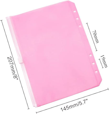 Pink PVC Binder Pockets 12pcs A5 Binders Zipper Pouch Bag Loose Leaf 6 Holes PVC Zip Organizer Folder for Journal Budget Filing Pocket Bags