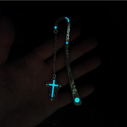 Vintage Metal Cross Bookmark, Unique Glow in The Dark Bookmark Gift for Students, Teachers, Book Lovers, Bookworms (Antique Silver Cross)