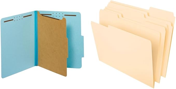 Pendaflex Classification Folders, Standard, 1 Divider, Embedded Fasteners, Letter, 10/BX and Pendaflex File Folders, Letter, Classic Manila, 100/Box