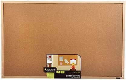 Quartet Cork Board Bulletin Board, 23" x 35" Framed Corkboard, Oak Frame, Decorative Hanging Pin Board, Perfect for Office & Home Decor, Home School Message Board or Vision Board (35-380352)