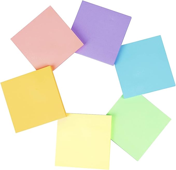 (12 Pack) Sticky Notes 3x3, Pastel Post Stickies Colorful Super Sticking Power Memo Pads, 6 Colors, Strong Adhesive