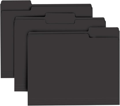 File Folder, RAZCC 150 Pack 1/3 Cut Tab File Folders Letter Size, Black Folders for Dcouments, Folders with Tab Great for Organizing and Easy File Storage