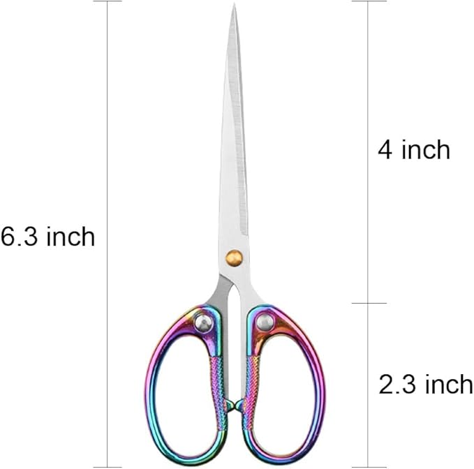 6.3" All Stainless Steel Office Scissors,Ultra Sharp Blade Shears,Sturdy Sharp Scissors for Office Home School Sewing Fabric Craft DIY Multipurpose Scissors Colorful