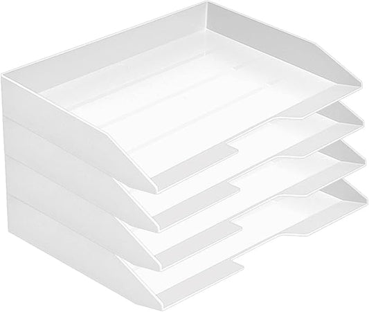 Acrimet Stackable Letter Tray 4 Tier Side Load, Plastic, Desktop File Organizer (White Color)