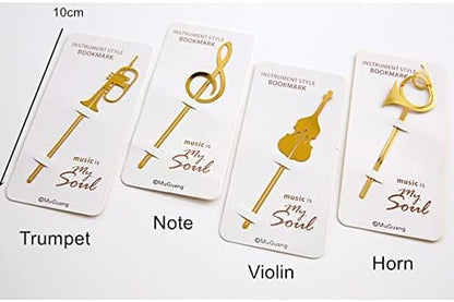 4pcs Bookmarks Cute Gold Musical Instruments Metal Book Markers Bookmark Page Markers for Books Paper Clips Office School Supplies Stationery Gift Set